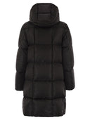 Moncler Litte Long Down Jacket With Square Quilting And Hood