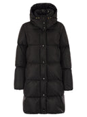Moncler Litte Long Down Jacket With Square Quilting And Hood