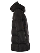 Moncler Litte Long Down Jacket With Square Quilting And Hood