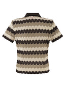Mc2 Saint Barth Multicolour Striped Crochet Lace Polo Shirt