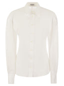 Camicia poplin di cotone brunello Cucinelli con maniche e collana di organza di cotone