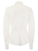 Camicia poplin di cotone brunello Cucinelli con maniche e collana di organza di cotone