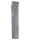 Brunello Cucinelli Soft Denim Low Slung Trousers With Adjustable Waistband And Monile