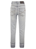 Brunello Cucinelli Soft Denim Straight Trousers With Shiny Details