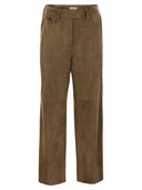 Pantaloni di crop brunello cucinelli in pelle scamosciata