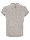 Brunello Cucinelli Stretch Cotton Jersey T Shirt With Precious Faux Layering