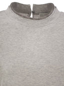 Brunello Cucinelli Stretch Cotton Jersey T Shirt With Precious Faux Layering