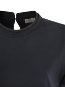 Brunello Cucinelli Stretch Cotton Jersey T Shirt With Precious Faux Layering