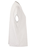 Brunello Cucinelli Stretch Cotton Jersey T Shirt With Precious Neckline