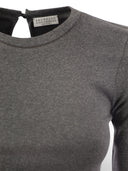 Brunello Cucinelli Ribbed Stretch Cotton Jersey T Shirt With Jewellery