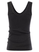 Brunello Cucinelli Ribbed Cotton Jersey Top With Shiny Neckline