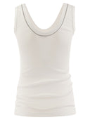 Brunello Cucinelli Ribbed Cotton Jersey Top With Shiny Neckline