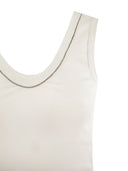 Brunello Cucinelli Ribbed Cotton Jersey Top With Shiny Neckline