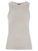 Brunello Cucinelli Stretch Cotton Ribbed Jersey Top With Monile