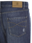 Brunello Cucinelli fünf Taschen Freizeithose im alten Jeans mit RIPs