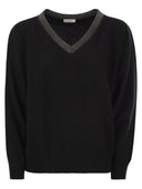 Brunello Cucinelli Cashmere Sweater With Precious Ribbed Neckline