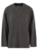 Brunello Cucinelli Cashmere Sweater With V Neck And Necklace