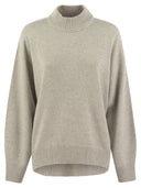 Brunello Cucinelli Cashmere Chimney Neck Sweater With Shiny Cuff Details