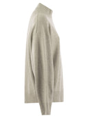 Brunello Cucinelli Cashmere Chimney Neck Sweater With Shiny Cuff Details