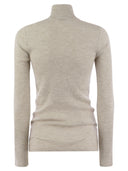 Brunello Cucinelli Lightweight Ribbed Virgin Wool And Cashmere Sweater With Precious Half Zip