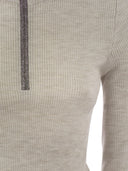 Brunello Cucinelli Lightweight Ribbed Virgin Wool And Cashmere Sweater With Precious Half Zip