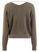 Brunello Cucinelli Cotton Rib Sweater With Jewel