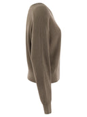 Brunello Cucinelli Cotton Rib Sweater With Jewel