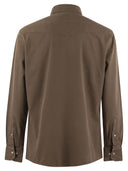 Brunello Cucinelli łatwa koszula w lekkim ubraniu barwiony dżins z kołkami prasowymi, epauletami i kieszeniami