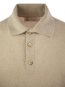 Brunello Cucinelli Waffle Stitch Cashmere Knit Polo Shirt With Long Sleeve
