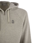 Brunello Cucinelli English Rib Cashmere Knit Hooded Topwear