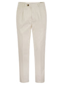 Brunello Cucinelli Garment Dyed Leisure Fit Trousers In American Pima Comfort Cotton With Pleats