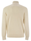 Brunello Cucinelli Cotton Rib Sweater With Zip Opening And Raglan Sleeve