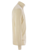 Brunello Cucinelli Cotton Rib Sweater With Zip Opening And Raglan Sleeve