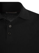 Brunello Cucinelli Cotton Rib Knit Polo Shirt With Long Raglan Sleeve