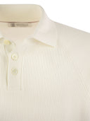 Brunello Cucinelli Cotton Rib Knit Polo Shirt With Long Raglan Sleeve