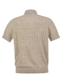 Brunello Cucinelli Linen And Cotton Knit Polo Shirt With Contrasting Detail