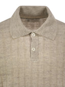 Brunello Cucinelli Linen And Cotton Knit Polo Shirt With Contrasting Detail