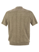Brunello Cucinelli Seraphim Collar T Shirt In Linen And Cotton Rib Knit