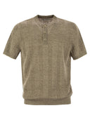 Brunello Cucinelli Seraphim Collar T Shirt In Linen And Cotton Rib Knit