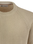 Brunello Cucinelli Cotton Malfile Rib Sweater With Raglan Sleeve