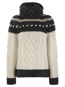 Brunello Cucinelli Opera Kable górskie kaszmirowe kardigan z piórkiem z ręcznie robionym kapturem