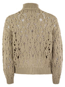 Brunello Cucinelli Soft Feather Cotton Lace Stitch Cardigan With Precious Zipper Pull