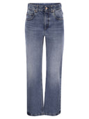 Brunello Cucinelli Authentic Denim Loose Trousers med Shiny Tab