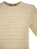 Fabiana Filippi Short Sleeved Jumper In Fancy Crochet Stitch With Sequins