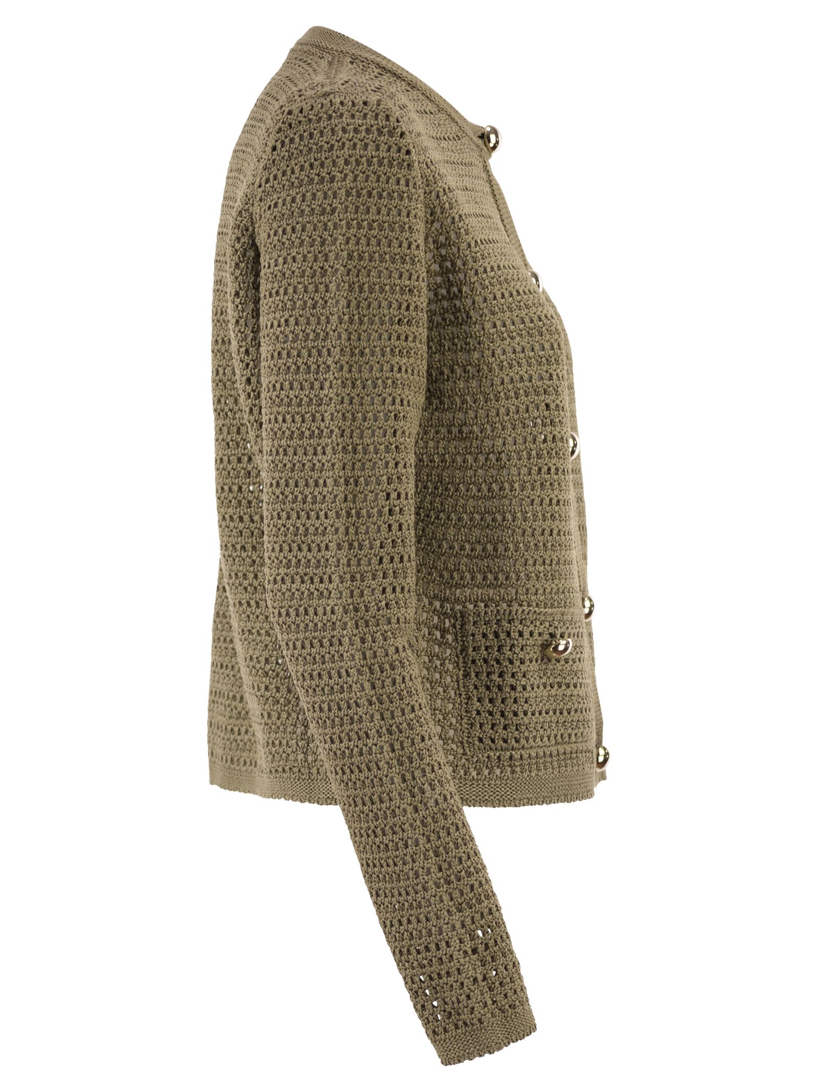Fabiana Filippi Openwork Knitted Cotton Cardigan With Jewelled