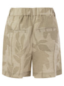 Brunello Cucinelli Gathered Waist Shorts In Lexivé Linen Ramage Print Canvas