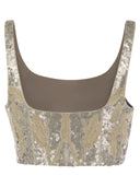 Brunello Cucinelli Light Linen Crop Top With Embroidery