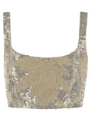 Brunello Cucinelli Light Linen Crop Top With Embroidery