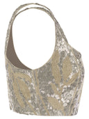 Brunello Cucinelli Light Linen Crop Top With Embroidery