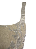 Brunello Cucinelli Light Linen Crop Top With Embroidery